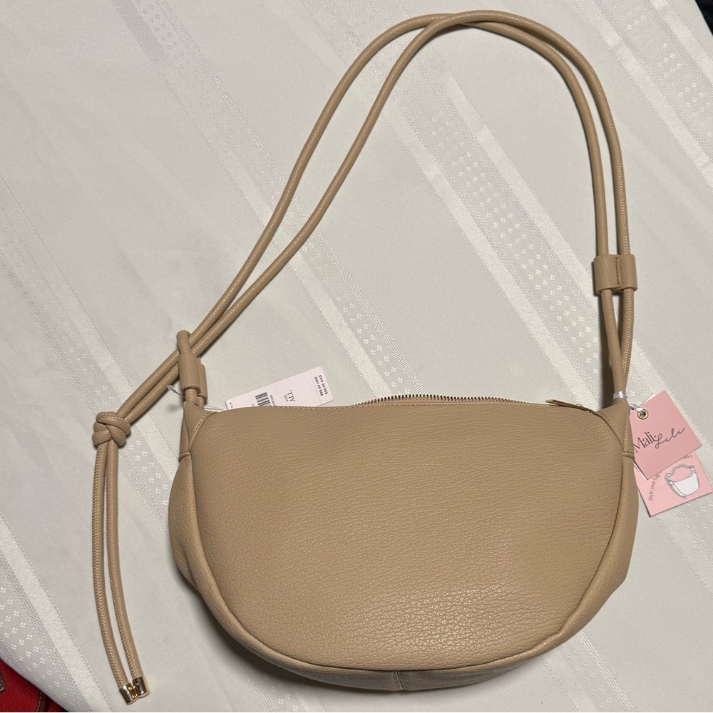 Beige Women's Crescent Crossbody Bag - Minimal Leather Shoulder Purse